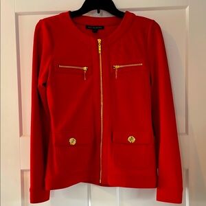 Boston Proper Red Blazer with Gold Zipper with matching pants Like New